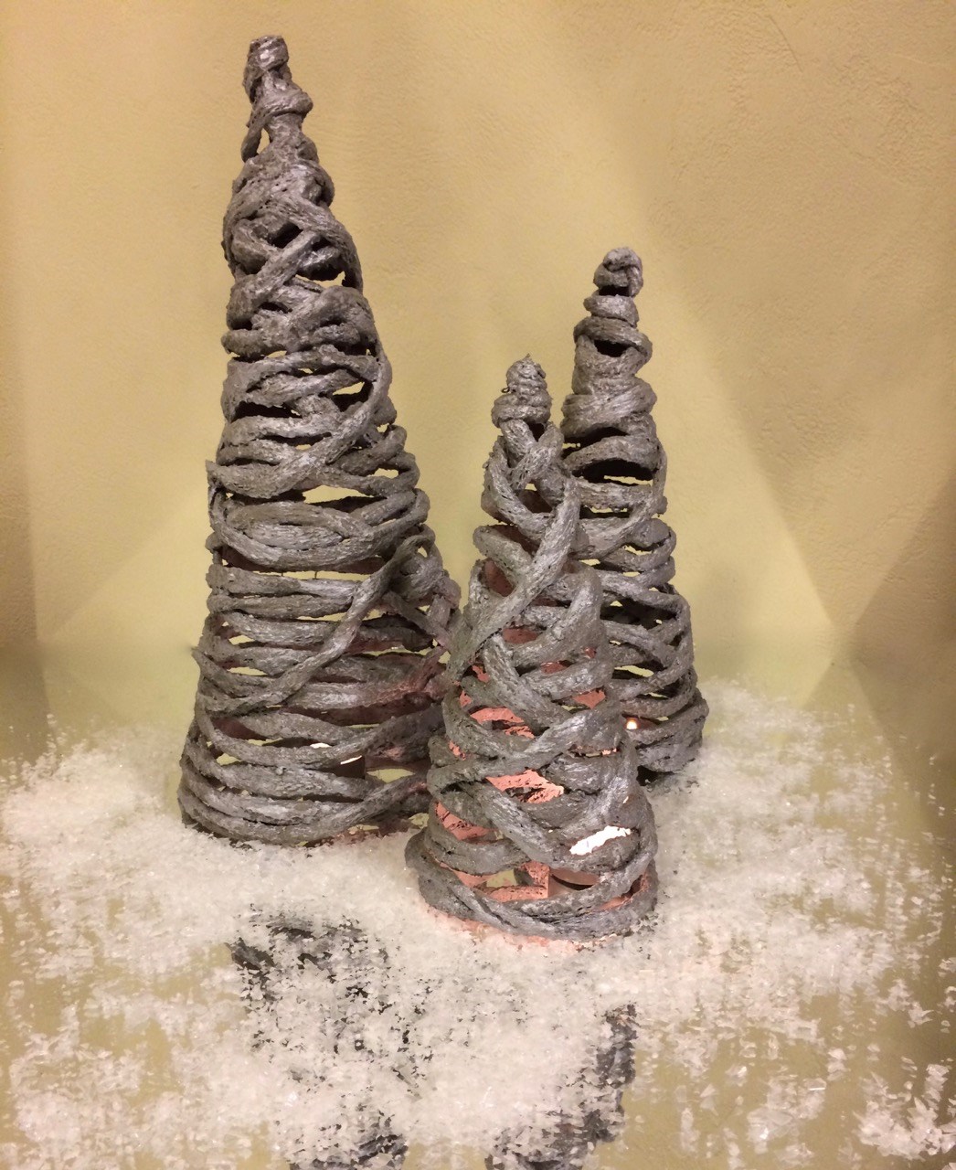Trio of Dipped Yarn Christmas Trees - One Bag Wonder Contest Entries