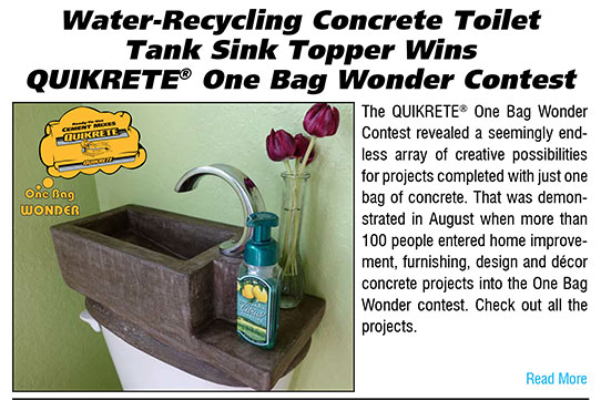 Water-Recycling Concrete Toilet Tank Sink Topper Wins QUIKRETE One Bag Wonder Contest